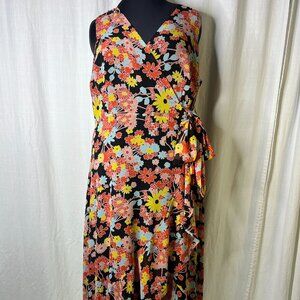 Modcloth Bali Breeze Floral Chiffon Sleeveless Wrap Dress Front Slit Size 2X